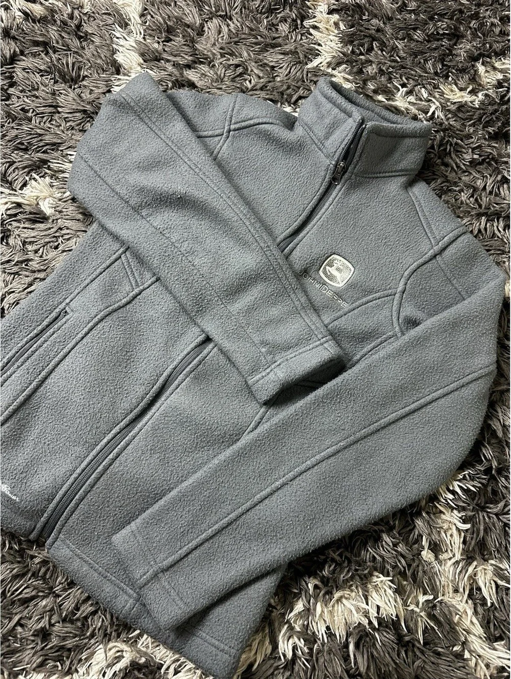 Eddie Bauer John Deere Fleece Jacket Womens XS Gray Full Zip Outdoor Layer